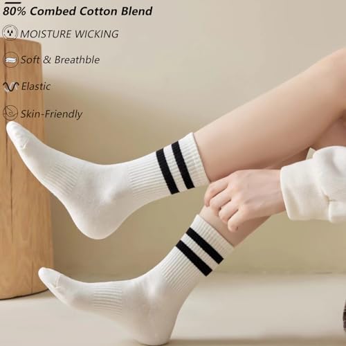 Image of 5 Pairs Womens Striped Crew Socks, Cotton Cozy Casual Socks for Women,Breathable Cool,Size 5-10