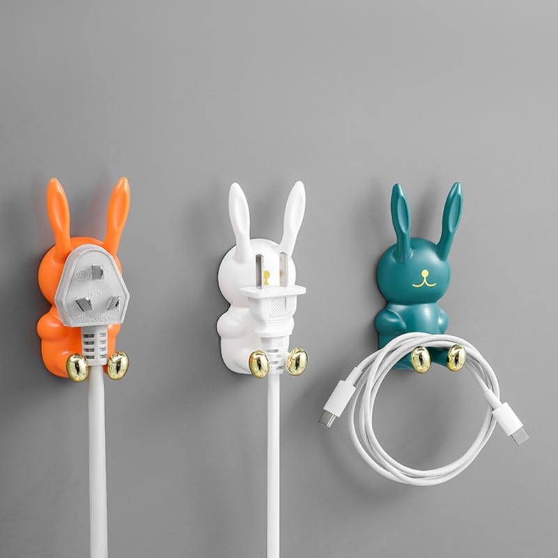 Healifty 4pcs Cartoon Rabbit Wall Hooks Self Adhesive Decorative Coat Hooks for Bags Purses Keys Wall Mounted Storage for Entryway Bedroom Bathroom 3.54 X 1.57 X 1.18 in image 4