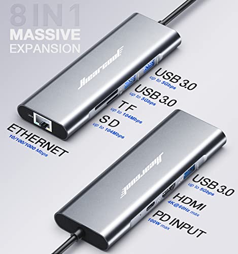 Hiearcool Usb C Hub Ethernet, Usb C 4K@60Hz Hdmi Adapter,8 In1 Multiport Type C Adapter 1Gbps 100W Pd Usb C Dock Usb3.0 Tf/Sd Dongle Docking Station Compatible For Macbook Ipad Pro Dell Hp Lenovo #TOP4