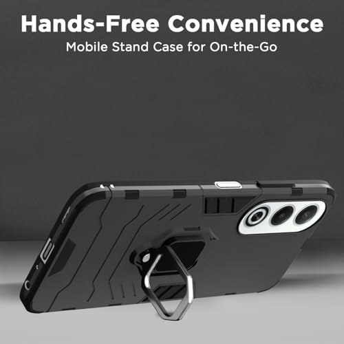 Image of Pikkme Back Cover for Oppo K12x 5G | 360 Protection Case | Ring Holder Stand D5 Tough Armor Bumper Case (Black)