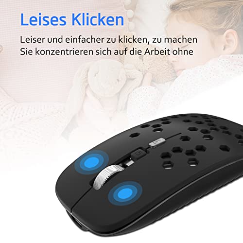 AE WISH ANEWISH Bluetooth Maus fur Mac/iPad/iPhone/PC/Computer, wiederaufladbar geräuschlos Mini Kabellose Maus für Windows/Linux/Android, 3 DPI Einstellbares Bluetooth 5.0 LED 3