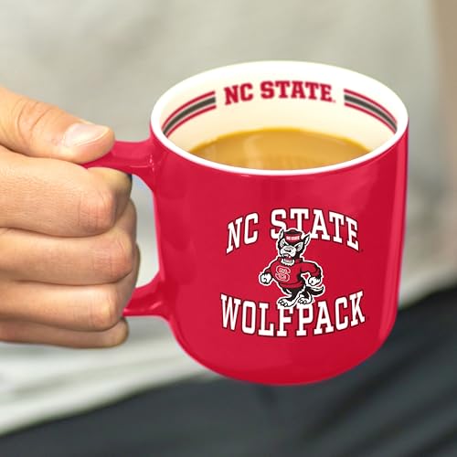 Image of Logo Brands NCAA North Carolina State Wolfpack 15 oz Stripe Coffee Mug - Vintage Team Logo, Inside Print & Stripes, Microwave & Dishwasher Safe- Great Gift For Fans & Alumni