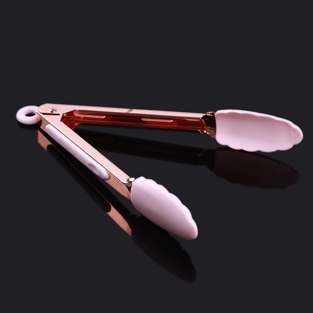 Pinces en Acier Inoxydable avec Embouts en Silicone pour Barbecue, Cuisine, Rose