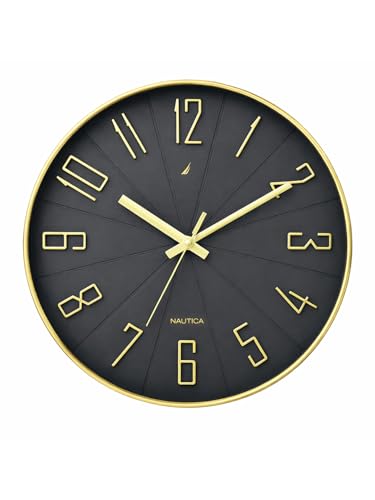 Nautica l 12 Inch l Wall Clock with Silent Sweep Technology l Watch l Large Size l 1pc l ABS 3D Matt Rim l Solid Matt l Grey/Gold Nautica l 12 Inch l 