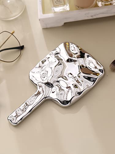 MIRRORNOVA Espelho de mão, espelho de mão com ondulações de água com alça para maquiagem, quadrado,