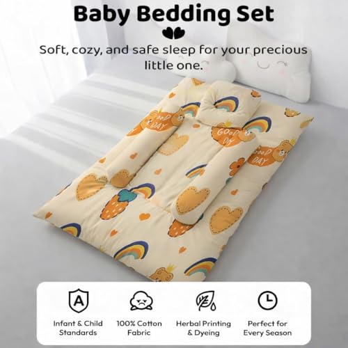 Image of StarAndDaisy Baby Carry Nest Combo Set for 0-12 Months | Baby Lounger, Bedding Nest & Mosquito Net Portable & Foldable Infant Bed Set Soft Mattress with Cushions (Rainbow Print)