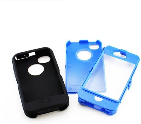GEARONIC TM Black & Blue Three Layer Silicone PC Case Cover for iPhone 4 4G 4S