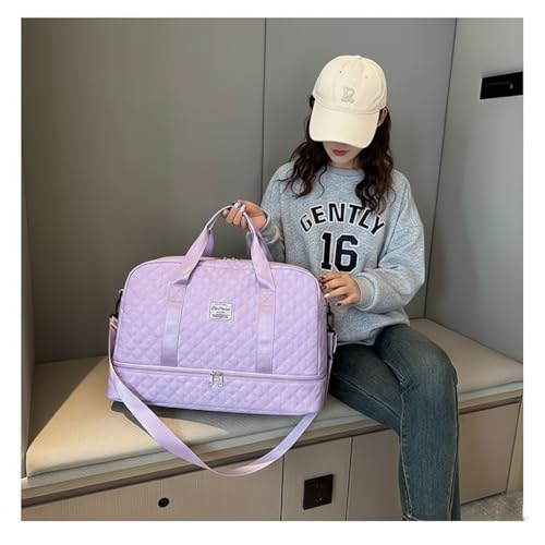 Image of WILDHORN 37 litres Nylon Travel Duffle Bag for Men & Women | 49 cm Weekender Gym Bag with Back Zipper Pocket & Trolley Strap | Overnight Cabin Luggage Shoulder Bag (Lavender)