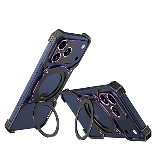 IPhone 17 / 17Air / 17Pro / 17ProMax 用 メタルアームケース 航空アルミ合金バンパー 360度回転スタンド付き 耐衝撃 ミリタリーグレード ドロップ保護 軽量 放熱設計(Black purple,17 Pro Max)
