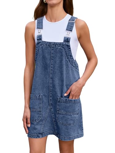 BerryGo Damen Denim Overall Kleid Jeans Ärmellos Strampler 2024 Mini Latzkleid Shorts Pulloverkleid mit Tasche, Demin Blue, Small