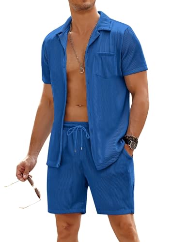 Ensemble 2 pièces homme chemise manches courtes style hippie pour l'été