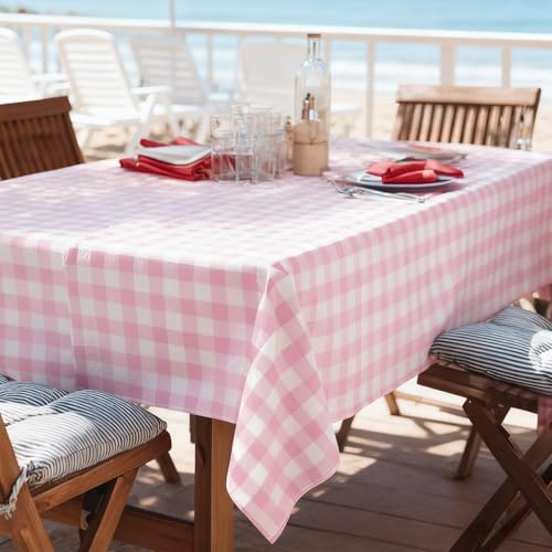 Image of Oigco Pink Gingham Tablecloth - 3 Pack 54 inch x 108 inch Rectangle Disposable Pink and White Checkered Tablecloth, Picnic Table Cover for Party, Wedding, Birthday