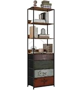 VASICAR 4-Tier Bookshelf with 4 Drawers, Industrial Free Standing Open Bookcase, Wood Storage Org...