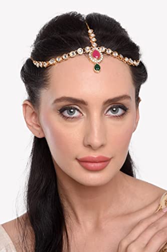 Efulgenz Kundan Maang Tikka Indian Bollywood Crystal Kundan Head Chain Bridal Wedding Jewelry Hair Accessories3