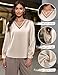 Blooming Jelly Womens Silk Business Dressy Casual Blouses Winter Lace V Neck Trendy Tops Long Sleeve Work Cute Flowy Shirts (S, Beige)