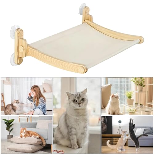 Cama con ventana para gatos percha de madera resistente hamaca de pared para dormitorio 6