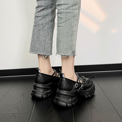 Ballet Sneakers for Woman Leather Trendy Lace Up Chunky Ballerina Platform Heel Wide Box Fancy Casual Ballet Shoes with Bowknot 2025 Spring Summer Daily Walking Footwear4