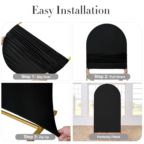Image of Black Arch Backdrop Cover Set of 2 (7.2ft & 6ft), Chiara Arch Cover Wrinkle-Free Spandex Arch Cover for Wedding Birthday Party Baby Shower Bridal Shower Ceremony Banquet Fabric Backdrop (No Stand)