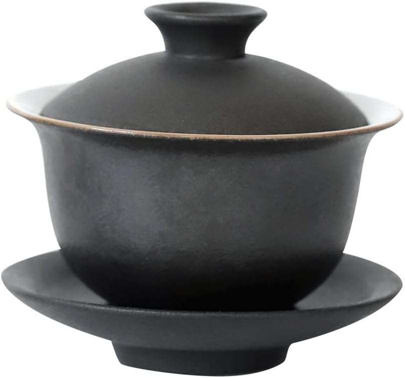 Black Pottery Covered Tea Cup Ceramic Brewing Bowl