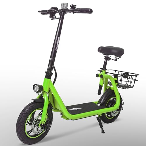Phantomgogo Electric Scooter for Adults Foldable Scooter with Seat & Carry Basket E-Scooter with Brushless Motor 15MPH 265lbs Max Load E Mopeds for Adults Commuter (R1, Green)