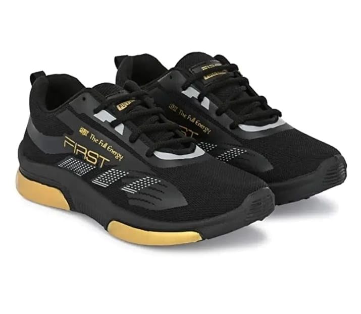 AMFEET Men's Running Sports Shoes Comfortable Sneaker Shoes for Men (Golden Black, UK Footwear Size System, Adult, Men, Numeric, Wide, 8) 1