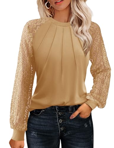 Image of HOTOUCH Women's Lace Long Sleeve Spring Dressy Casual Business Work Trendy Shirts