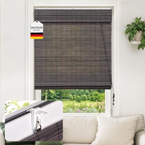 Victoria M. Store enrouleur en bambou avec fixation sans perçage - Protection solaire et protection contre les regards indiscrets - Volet roulant latéral -...