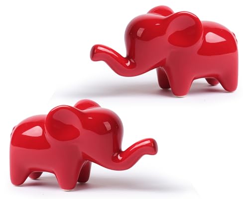 Artconal Small Elephant Statue Good Luck 2-Pack 4 inch Red Accent Small Knick Knacks Gifts, for Home Office Shelf Desk Coffee Table Decoration