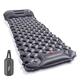 エアーマット キャンプ マット【25秒膨らむ・10CM厚さ】足踏み式 無限連結可能 R値4.0 車中泊 防災 厚手 枕付き 超軽量 コンパクト 防水 寝袋 持ち運び便利 災害 お花見 登山 テント用 キャンプ用品 簡単収納 収納袋 日本語説明書付き