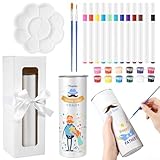 Zeroupshop Taza aislada de acero inoxidable de 20 onzas con kit de decoración que incluye 12 marcadores, 12 paletas de pinturas acrílicas, tapa y popote para bebidas frías o calientes