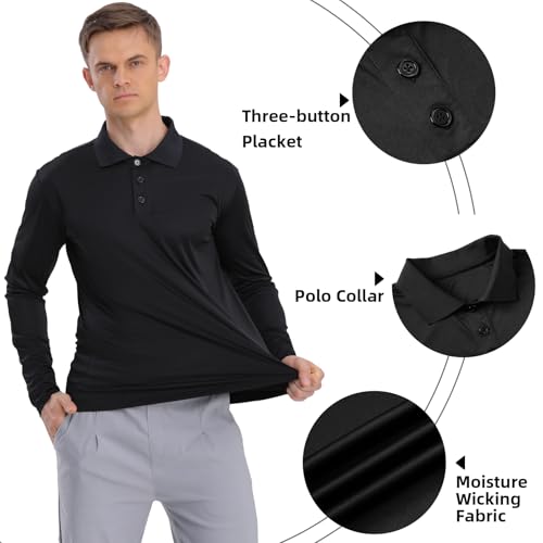 Men's Golf Polo Shirts,1 Pack/4 Pack Long Sleeve Quick Dry Athletic Casual Performance Collar Shirts for Men4