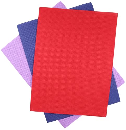 Image of KCS 3 pc of 12 inch x 18 inch(30cmx45cm) 16CT Counted Cotton Aida Cloth Cross Stitch Fabric (Lavender+Royal Blue+Red)