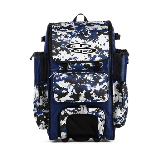 Boombah Rolling Superpack Baseball/Softball Gear Bag - BRSP2CMC23 Digital Camo Royal/Black - Telescopic Handle - Holds 4 Bats - Wheeled Version