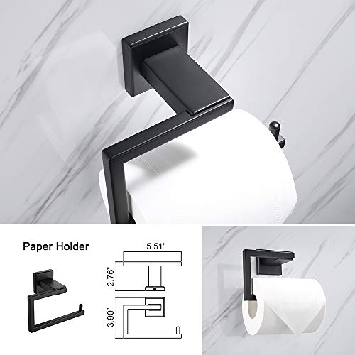 Iriber Bathroom Hardware Matte Black Double Bath Towel Bar Rack Shelf Caddy Accessory Set,Stainless Steel Towel Holder,Toilet Paper Holder,Robe Hook Wall Mounted,4-Piece #TOP4