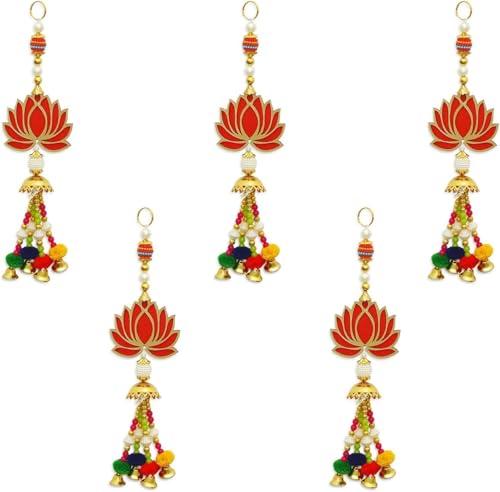 Juego de 5 colgantes de loto Latkan para decoración del hogar Diwali, colgantes de pared para decoración de templos, decoración de habitación Pooja, pieza de exhibición de gotero trasero de loto para