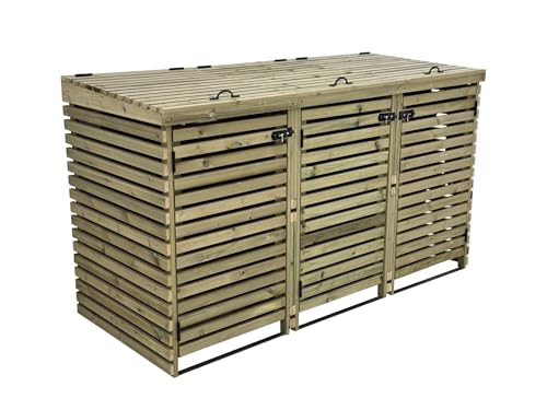 Arbor Garden Solutions BinHaven slatted wheelie bin storage, wooden outdoor cover (Triple)