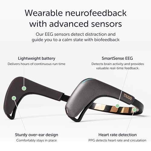 muse 2 the brain sensing headband - eeg muse headband meditation tracker and monitor - multi sensor biofeedback devices for home use with responsive sound feedback guidance - neurofeedback devices
