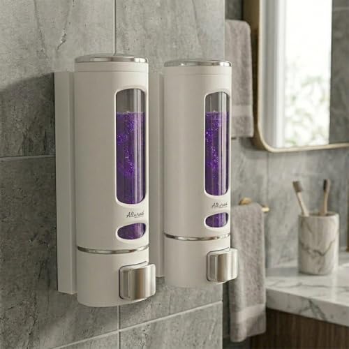 Image of ALTURAS Wall Mounted Liquid Soap Dispenser, ABS, 400 ML, for Shampoo, Sanitizer and Gel Handwash Dispenser (4OOML White Combo)