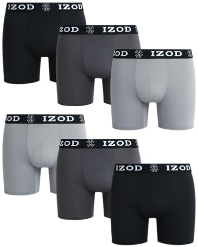 IZOD Men's Boxer Briefs - 6 Pack Comfort Stretch Soft Performance Men's Underwear - Breathable Sport Boxers for Men (S-XL, Size Medium, Black/Grey/Charcoal
