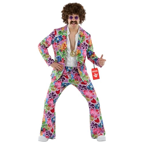 Fun Shack Hippie Kostüm Herren, 70er Jahre Outfit Herren, 70er Jahre Kostüm Männer, Hippie Anzug, Flower Power Kostum, Faschingskostüme Männer, Karneval Kostüme, M