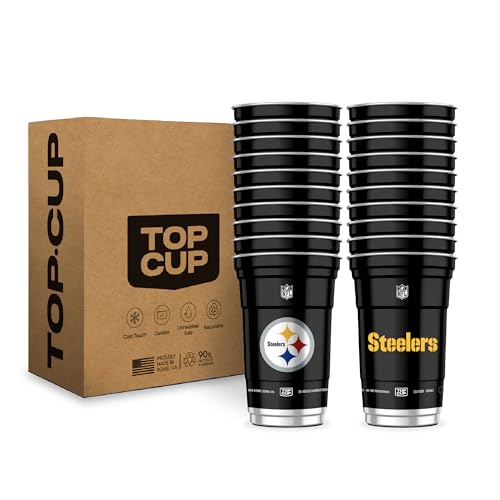 Top Cup NFL Pittsburgh Steelers 20 oz Reusable Aluminum Cups 20 Count | Officially Licensed Durable Reusable & Recyclable Made in USA