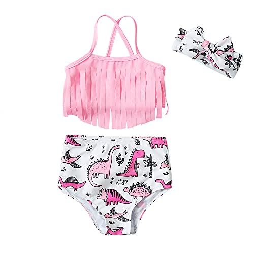 Image of LYSMuch 3Mo-2T Baby Girls Swimsuit Toddler Bathing Suit 3-Pieces Tassels Bikini Swimwear Beach Outfit Set