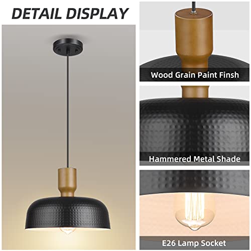 Image of Darkaway Industrial Pendant Light Fixtures Ceiling Hanging with Hammered Metal Shade, Black Pendant Light for Kitchen Island Lighting Hanging Lamp Adjustable Height, Medium 2 Pack