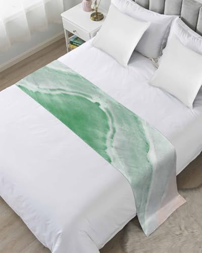 Yukro Gradient Bed Runner Scarf, Sage Green Gradient Sea Waves Sandy Beach Coastal Scenery Full Bed Scarf Runner, No Fading Decorative Bedding Scarf for Bedroom Hotels Homes and Guestrooms