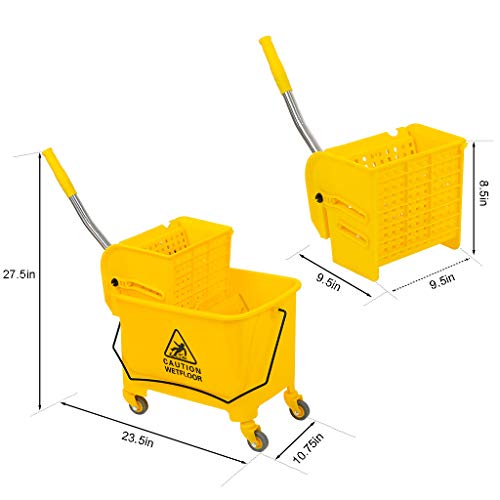 Meticpr Commercial Mop Bucket With Side Press Wringer, 5.28 Gallon Heavy Duty All-In-One Tandem Mopping Bucket For Household, Commercial, Restaurant Floor Cleaning #TOP6
