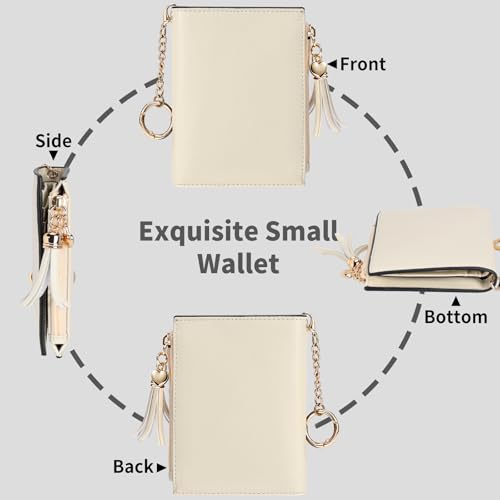 Image of Gostwo Women's Small Slim Wallet with RFID Protection & Keychain for Girls | 8 Card Slots,faux Leather, Tassel Decor, Built-in Keychain, Slim Compact, Snap & Zip Closure, Ideal for Daily & Travel