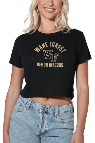 Wake Forest University Official Demon Deacons Logo Women's Crop Top T-Shirt, Black, Medium