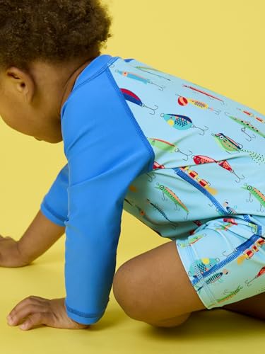 Image of RUGGEDBUTTS Baby /Toddler Boy Swimsuit, One Piece Zipper Rash Guard Sunsuit with UPF 50+ Sun Protection