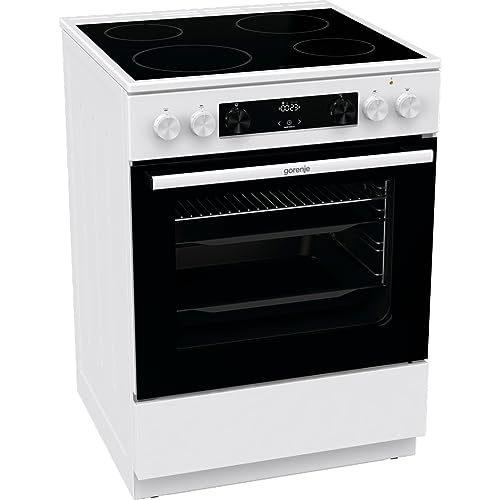 Gorenje GEC6C 40 WD - Fornello elettrico con piano cottura in vetroceramica, 60 cm, 71 litri, riscaldamento rapido, PerfectGrill, modalità pizza, AquaClean, bianco