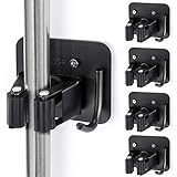 YUWANTING Stainless Steel Broom Holder, Heavy Duty, Rust Resistant, 4 Gripper Positions with 4 Hooks, Black